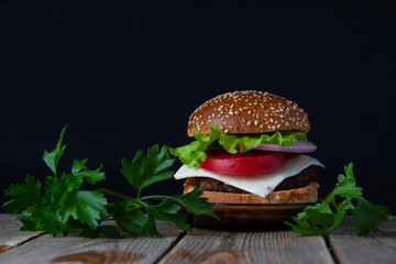 hamburger on black background