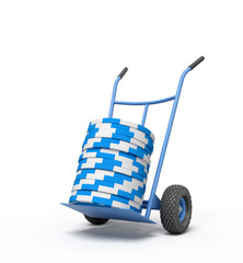 Poster - 3d rendering of stack of blue and white poker chips.