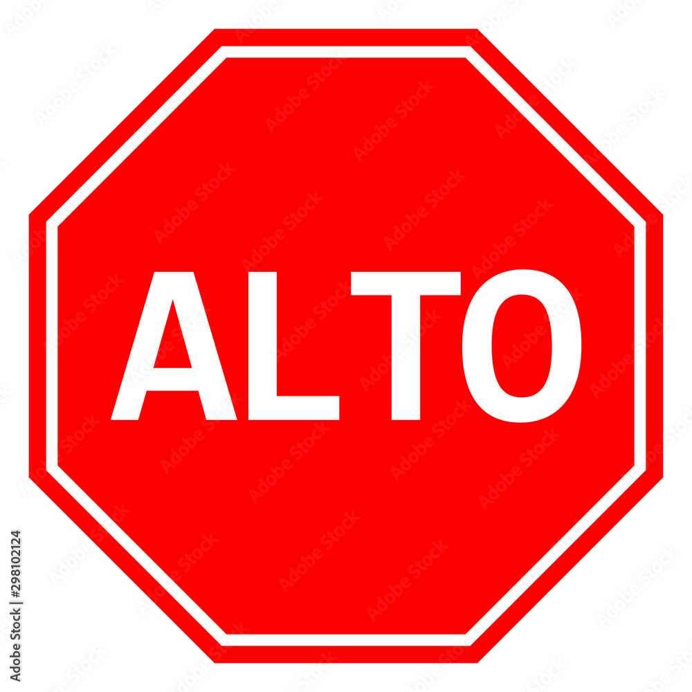 Mexican Stop sign ALTO traffic warning symbol vector - obrazy, fototapety, plakaty 
