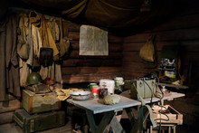 Interior Of Dugout Soviet Soldiers During Second World War, Items Of Military Life, Reconstruction