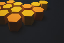Yellow Paper Hexagons On Navy Blue Background