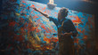 © Gorodenkoff - Talented Female Artist Energetically and Enthusiastically Using Paint Brush She Creates Modern Masterpiece of the Oil Painting. Creative Studio with Large Canvas of Striking Colors. Low Angle Shot
