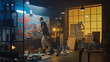 © Gorodenkoff - Talented Male Artist Energetically Using Paint Brush he Creates Modern Masterpiece of the Oil Painting. Dark and Messy Creative Studio with Large Canvas of Striking Colors