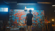 © Gorodenkoff - Talented Male Artist Energetically Using Paint Brush he Creates Modern Masterpiece of the Oil Painting. Creative Studio with Large Canvas of Striking Colors. Back View Shot