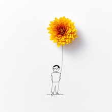 Beautiful Drawing With Natural Orange Flower And A Man On A Gray