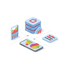Poster - Server analytics settings, graphics. Server analytics settings, graphics. Vector 3d isometric, color web icon, new flat style. Creative illustration design, idea for infographics.