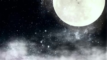 cloudy full moon and stars in the night looped animation