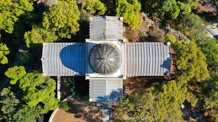 Aerial top down drone photo of Athens National Observatory, Attica, Greece