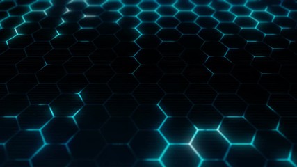 Poster - Hexagons texture for futuristic surface concept. Abstract sci-fi background. Closeup camera view. Seamless loop.