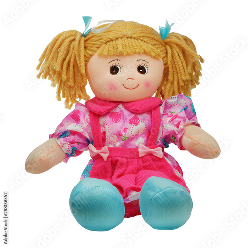 Sit cute smiling pretty rag doll isolated on white Tableau sur Toile