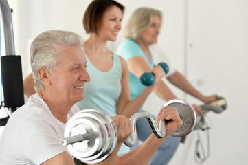 Canvas Print - Portrait of active smiling people exercising in gym