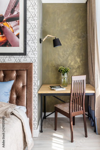 Small Modern Study In The Bedroom Desk And Chair Next To The Bed