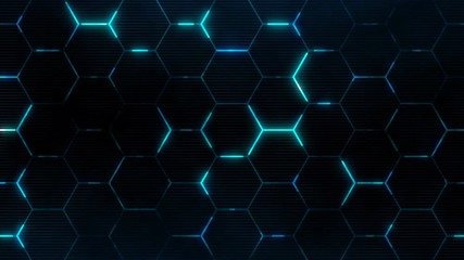 Poster - Sci-fi grid with hexagons. Abstract technology background for futuristic concept. Hexagonal structure surface. Seamless loop.
