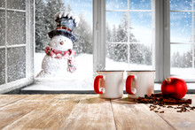 Table Background Of Free Space And Winter Window 