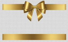Golden Bow And Ribbon For Birthday And Christmas Decorations