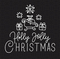 Sticker - happy merry christmas calligraphy font with sled and gifts