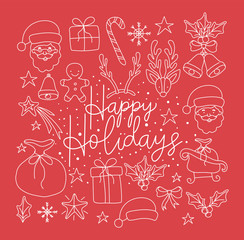 Sticker - happy merry christmas card with calligraphy font and set icons