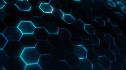 Poster - Futuristic grid with hexagonal texture. Abstract technology background with hexagons pattern. Closeup camera view. Seamless loop.