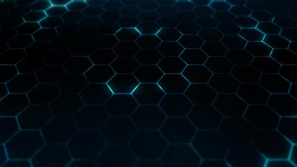 Poster - Creative technology background for industry concept. Cyberspace surface with hexagonal pattern. Seamless loop.
