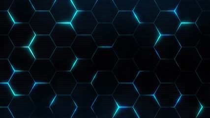 Poster - Blue hexagon pattern for futuristic grid concept. Abstract technology background for cyberspace surface. Seamless loop.