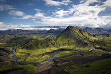 Aerial View Of The Green Landscape In Iceland.