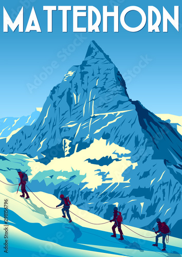 Fotomural A group of climbers climb the Matterhorn peak in Switzerland.