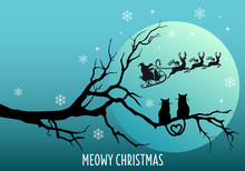 Cats Watching Santa Claus, Vector Christmas Card