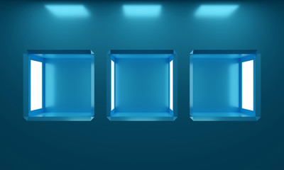 Poster - Futuristic blue empty showcase in modern minimalistic style 3D render