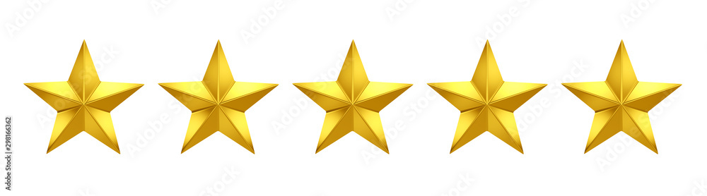 5 out of 5 stars rating. Five golden stars - obrazy, fototapety, plakaty 