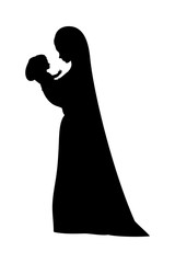 Wall Mural - mary virgin lifting jesus baby silhouette manger characters