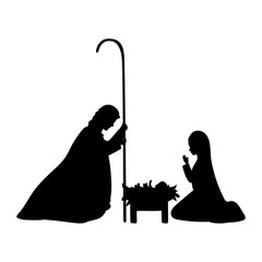 Wall Mural - cute holy family silhouette manger characters