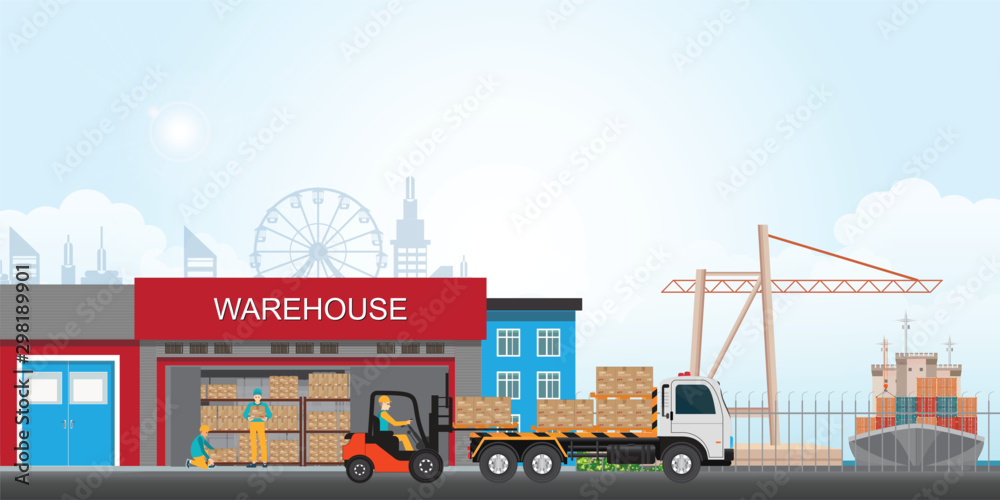 Workers loading the truck with packaged goods Stock Vector | Adobe Stock
