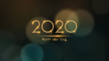 Wall Mural - Glowing happy new year 2020 with abstract bokeh and lens flare pattern in vintage color style background