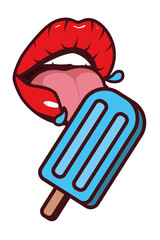 Wall Mural - sexy woman mouth with tongue out and ice cream pop art style