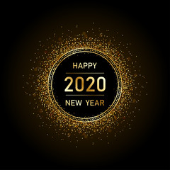Wall Mural - Golden happy new year 2020 in circle ring fireworks with burst glitter on black color background