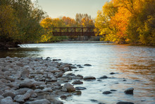 Landscape Of The Boise River In Idaho In The Fall. Green Belt, Boise.