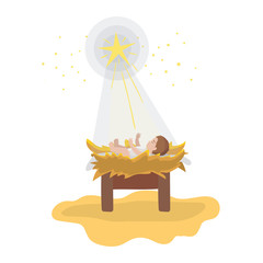 Wall Mural - jesus christ baby in cradle with star manger character