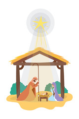 Wall Mural - cute holy family in stable manger characters