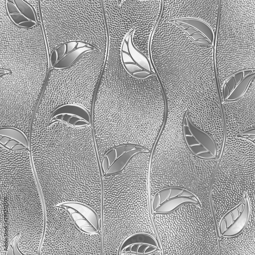 Naklejka dekoracyjna Glass seamless texture with leaves pattern for window, 3d illustration