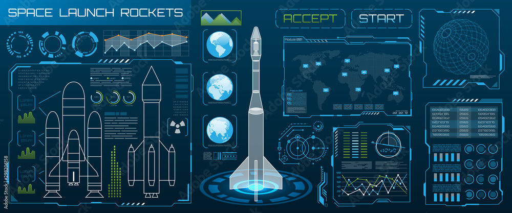 Space Launch Interface Rockets, Sky-fi HUD. Head Up Display Stock ...