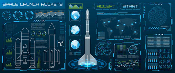 Wall Mural - Space Launch Interface Rockets, Sky-fi HUD. Head Up Display