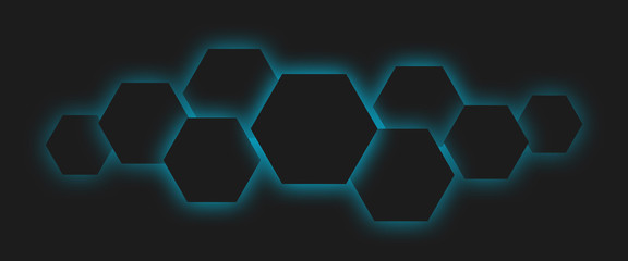 Poster - Polygons dark technology cells with blue neon lights