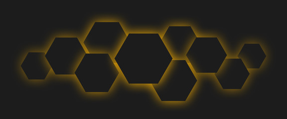 Poster - Polygons dark technology cells with orange neon lights Type 2