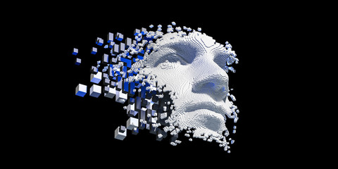 Wall Mural - abstract digital human face. artificial intelligence concept of big data or cyber security. 3d illus