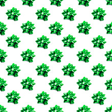 Seamless Pattern With Sparkling Green Bow. Holidaybackground With Decorative Bows.