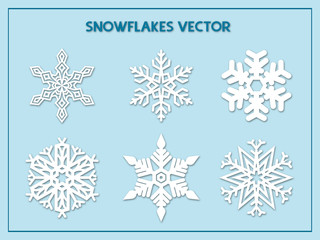 Wall Mural - Set of snowflake vectors. Cutout pattern of Christmas or New Year decoration. Background illustration for greeting card, banner and other holidays. 