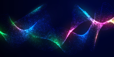 Poster - Dynamic abstract liquid flow particles background. Shining abstract particle flow background. Futuristic background with dots combination. Eps10 Vector background.