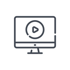 Fototapete - Online training and education line icon. Computer with video vector outline sign.