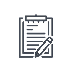 Poster - Clipboard with pencil line icon. Plan and task vector outline sign.