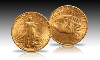 United States gold coin double eagle 20 twenty dollars 1908